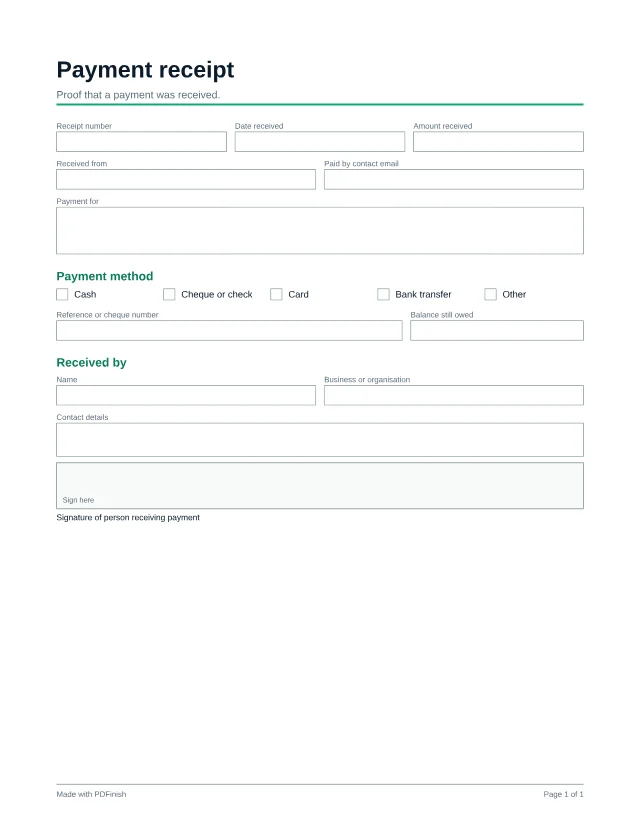 First page of the Payment receipt template